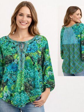 Figueroa & Flower Boho Lace Festival Blouse M Semi‑Sheer Flowy Hippie Top